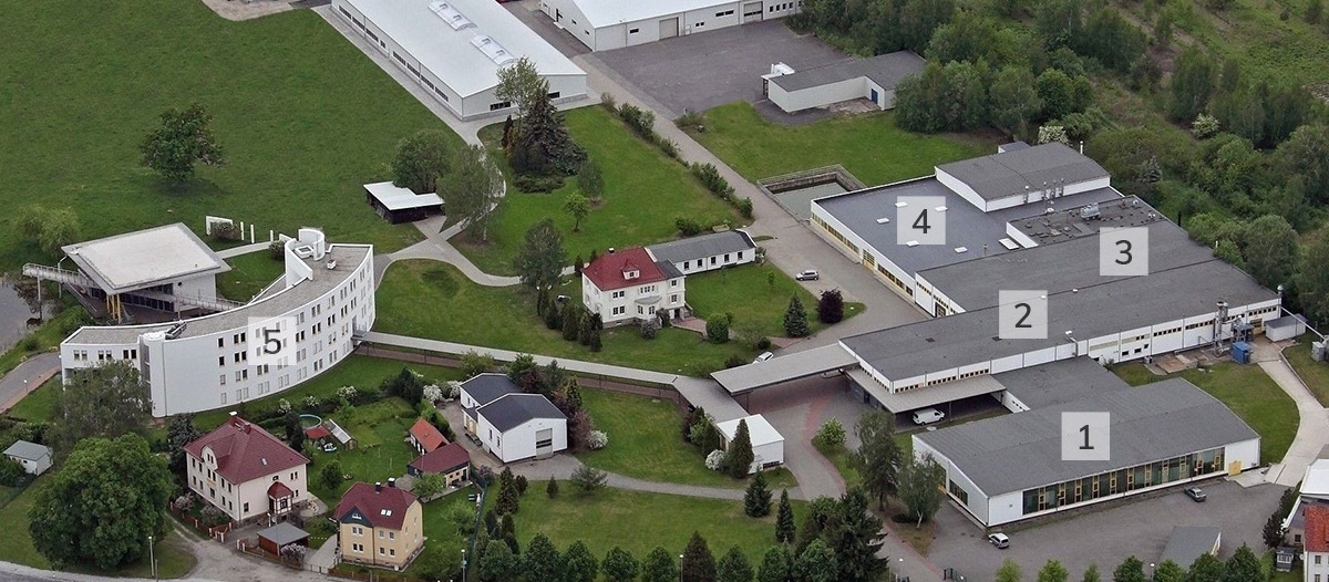 Luftaufnahme der Firmengebäude von Varialux